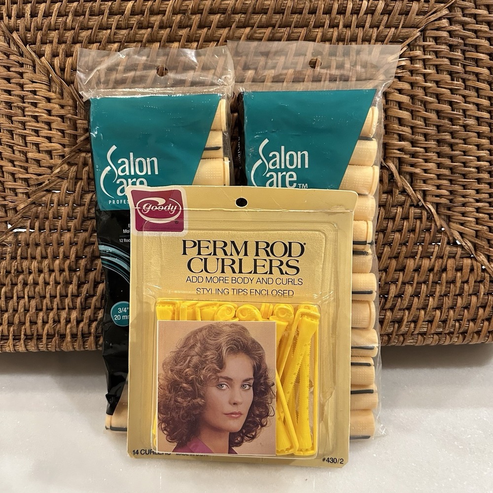 24 Salon Care Professional Perm Rods 3/4" 292532 & 14 Vtg Goody Yellow Perm Rods